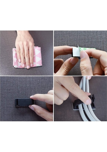 Koodmax 25 Adet Fc-50 Kablo Kelepçesi Klipsi - Sabitleme - Duvar Kablo Tutucu - Yapışkanlı - Siyah