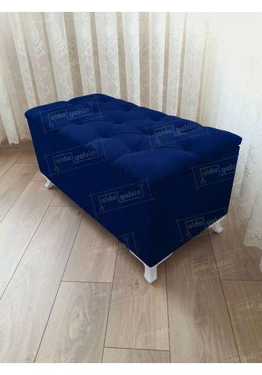 Sandıklı Kapitoneli Ayakucu Puf Bench 110 Cm Beyaz Ayak Eflatun