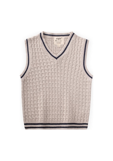 Saş Örgü Triko Süeter 3-9 Yaş Taş Taş