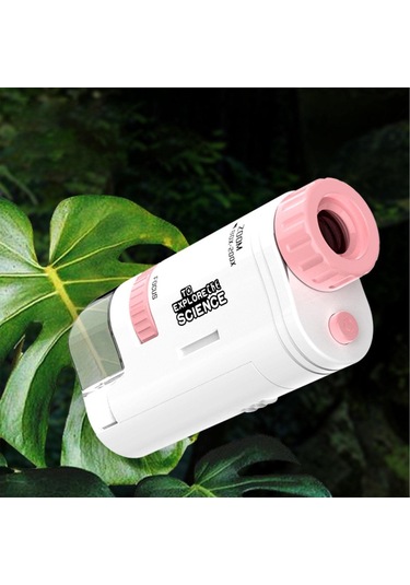 Aubyhe Çocuklar İçin El Tipi Mikroskop - 60-200x Büyütme, Led Işık Ve Göz Koruma Özellikli, Taşınabilir Fen Oyuncak Pembe