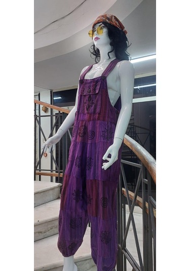 Hint Otantik Yıkamalı Taşlanmış Şalvar Tulum Mor