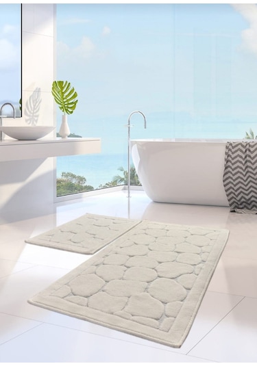 Cotton Eco 2li Pamuklu Banyo Paspas Seti Taş Desen Krem Renkli