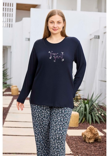 Aydoğan Kadın İnci Büyük Beden Lacivert Pijama Takımı 0495 Lacivert