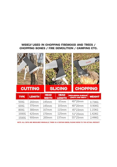 Lemestar "500g-1000g Ahşap İşleme Baltası, Bahçe Ve Ağaç Kesme İçin Dayanıklı Manganez Çelik"