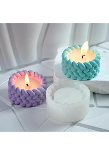 Geekyou Tekrardan Kullanılabilir Örgü Desenli Mumluk, Mini Çiçek Saksısı Ve Dekoratif Nesneler İçin Silikon Kalıp - 6.1x3.1 Cm