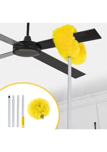 Lemestar Alüminyum Gövde Mikrofiber Başlı Uzatılabilir Temizlik Süpürgesi - Tavan, Fan, Pencereler İçin Yenilikçi Toz Temizleyici Aleti Sarı