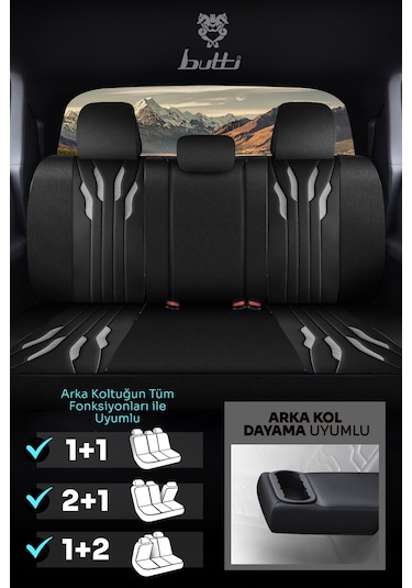 Siyah - Gri Buttı Talos Serisi Premium Oto Koltuk Kılıfı Ortopedik Destekli, Ön Arka Tam Set, Aırbag Uyumlu