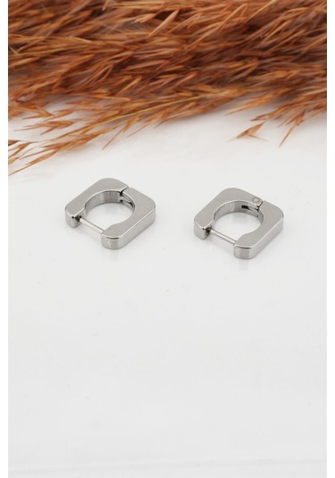 Kadın Çelik Basic Geometrik 1.5cm Kare Moldel Klipsli Küpe Çok Renkli