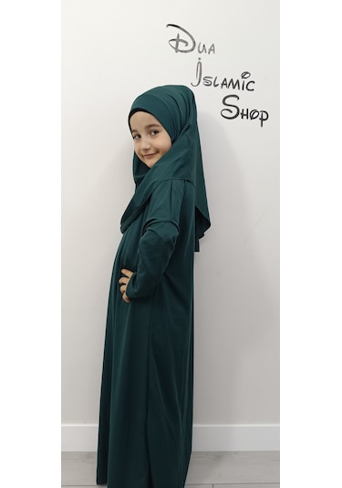 Kız Çocuk Tek Parça Namaz Elbisesi Zümrüt Yeşili