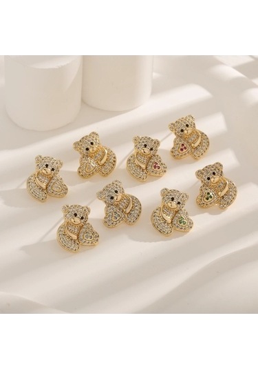 Flybuy Yeni Oyuncak Malzeme Küpe Küpe Koleksiyonu Hp4010 - Gümüş Bayrak Bakır Ayı Küpe, Kadınlar İçin Sevimli Romantik Tasarım Gümüş