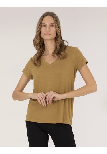 Pierre Cardin Kadın Yeşil Basic Tişört 50269345-vr235 Yeşil
