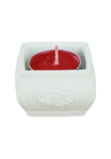 Eskitme Mumluk Şamdan Tealight Mum Uyumlu Mini Çizgili Çiçekli Model - Beyaz