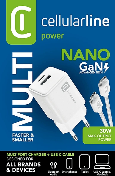 Cellularlıne 30 W Dual Port Adaptör + 5A Örgü Kablo