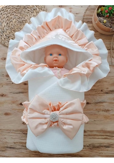 Yenidoğan Mehtap Lüks Kelebek Taç Nakışlı Bebek Battaniyesi Kundak Pudra Pudra