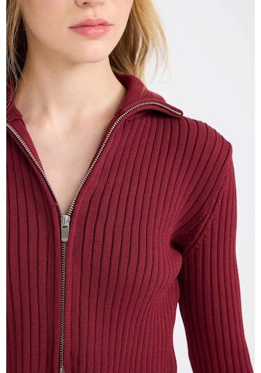 Defacto Coool Yarım Balıkçı Yaka Fermuarlı Triko Hırka B2558AX24AUBR415 Bordo