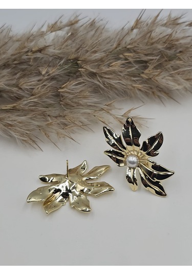 14k Mikron Altın Kaplama Lilyum Vintage Küpe Altın