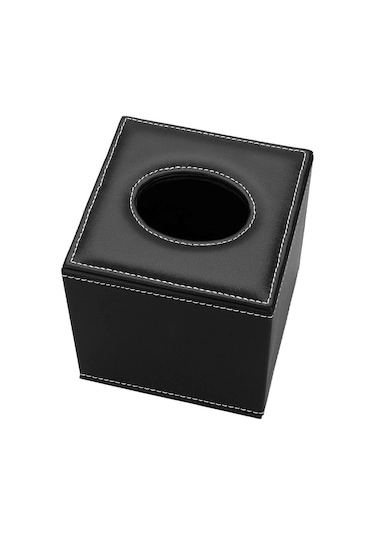 Kare Mendil Kutusu, Deri Kozmetik Mendil Kutusu, Araba, Ofis, Banyo, Yatak Odası İçin Mendil Kutusu Siyah
