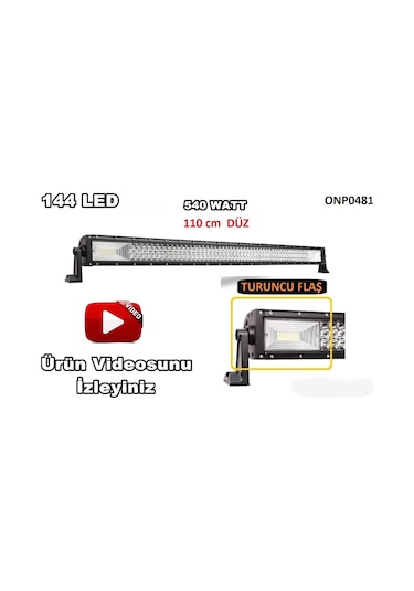 Off Road Led Bar Turuncu Flaşlı Düz 3 Sıra 110 Cm 144 Led 540 Wat (448266067)
