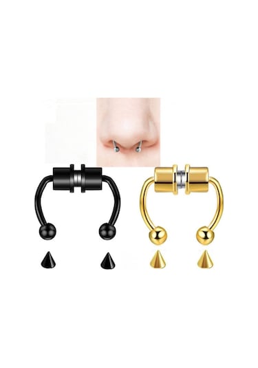 Siyah Burun Ucu Mıknatıslı Septum Piercing Fake Deliksiz Küpe