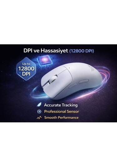 Gaming Kablosuz Mouse Beyaz 63g Ultra Hafif 2.4g, Bluetooth, Type-c, 12800 Dpı Şarjlı Ergonomik Makrolu Tasarım Diğer
