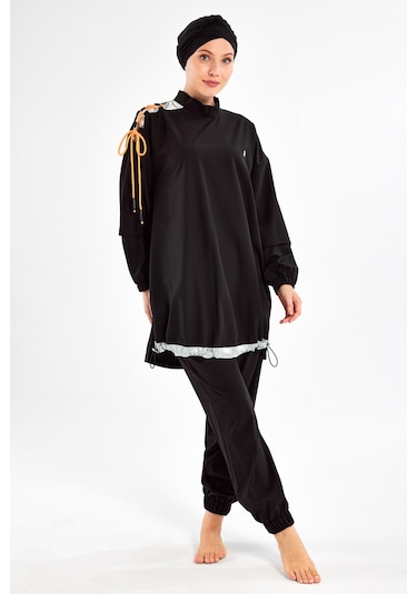 Spor Likra Tam Kapalı Tesettür Mayo Kimber 1202 Siyah Siyah06 Siyah