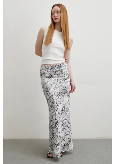 Desenli Maxi Verev Etek Beyaz Beyaz