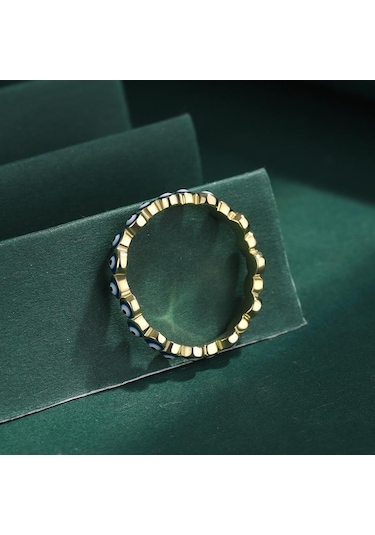 Altın Yaratıcı Safir Göz Yuvarlak Tam Elmas Kristal Çift Yüzük Kadınlar Için Emaye Mavi Gümüş Düğün Hediyesi Takı