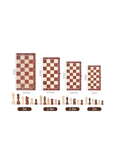 Vkemall 3'ü 1 Arada Ahşap Satranç Dama Tavla Seti Taşınabilir Ahşap Satranç Seti Yetişki