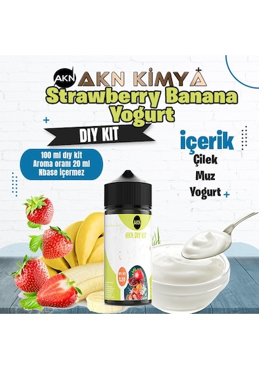 Strawberry Banana Yoğurt Dıy Kit Çilek Muz Yogurt Gıda Aroması %20 Oranda Aroma İçerir Hazır Değildir 100 Ml