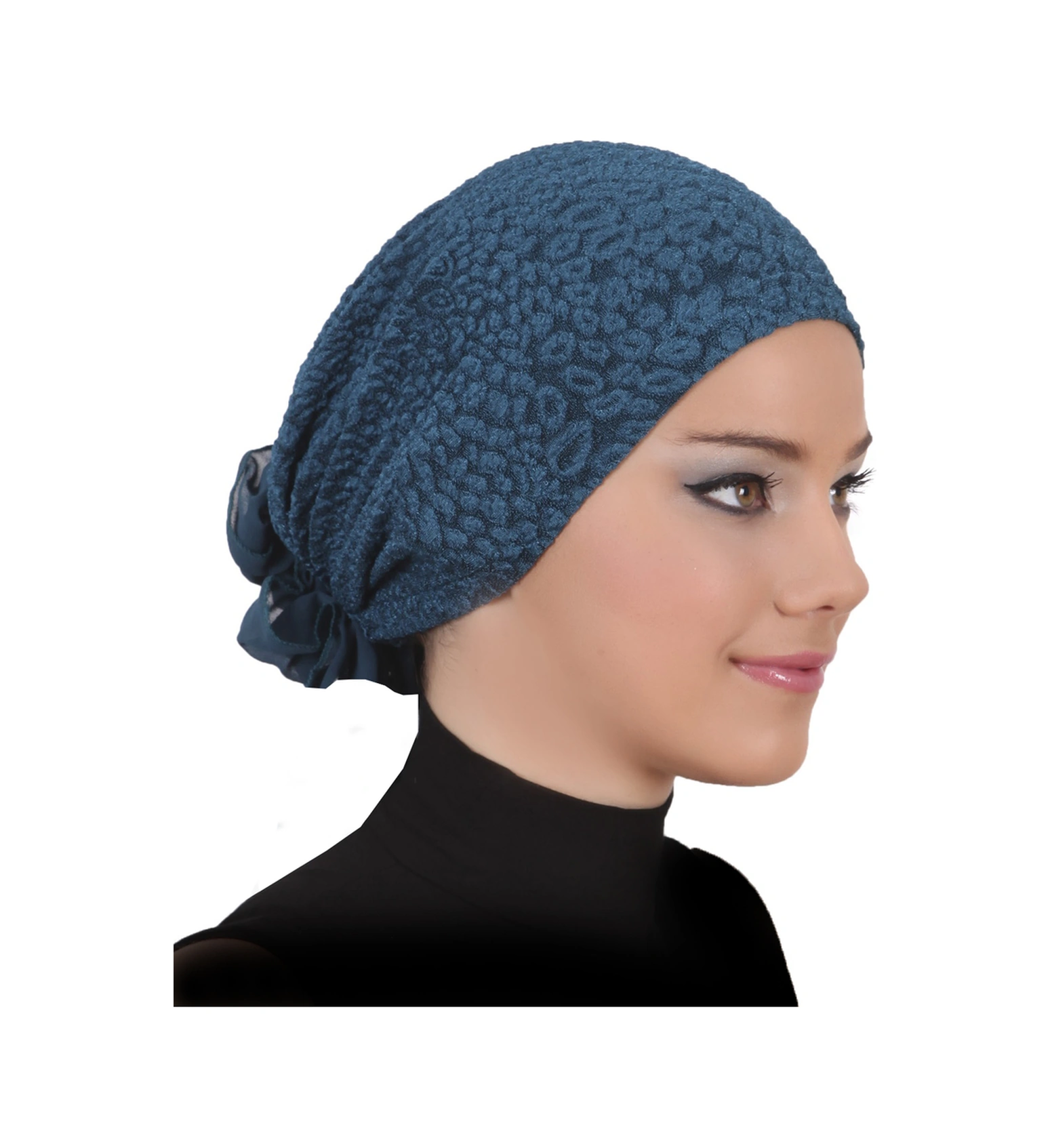 Brokar Tüllü Petrol Hazır Türban Tesettür Bone Petrol