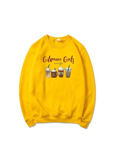 Sarı Lorelai Gilmore Kız Kazak Gilmore Kızlar Ve Kahve Hoodie Yıldız Hollow Noel Kahve Bisiklet Yaka Kazak Noel Partisi Üst Sarı