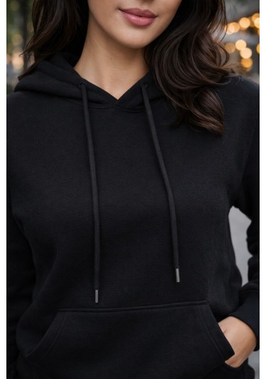Buyolog Kadın Oversize Premium 3 İplik Şardonlu Sweatshirt Siyah