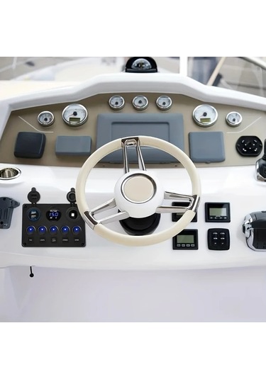 Motion003 Mavi 12v Sigara Cakmak Soketli 8 Pozisyonlu Doner Anahtar Paneli Usb Sarjli Dijital Voltmetreli Seri Sigortali Araba Karavan Tekne