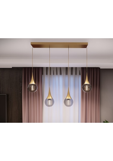 Opya 4 Lü Sıralı Eskitme Metal Füme Sarkıt Avize