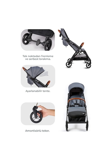 Kanz Xflop Autofold Kabin Boy Bebek Arabası Dark Grey