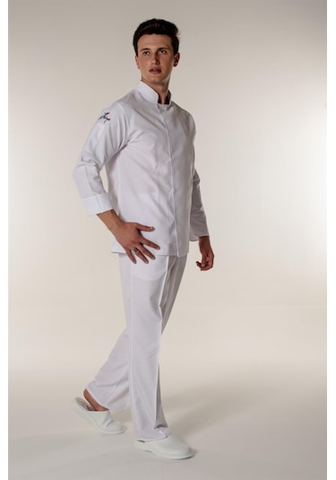 Beyaz Aşçı Ve Mutfak Şef Ceketi Gizli Çıtçıtlı