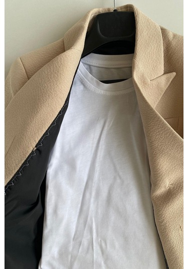 Gofre Kruvaze Ceketli Tişörtlü Çocuk Takım Elbise Bej Bej