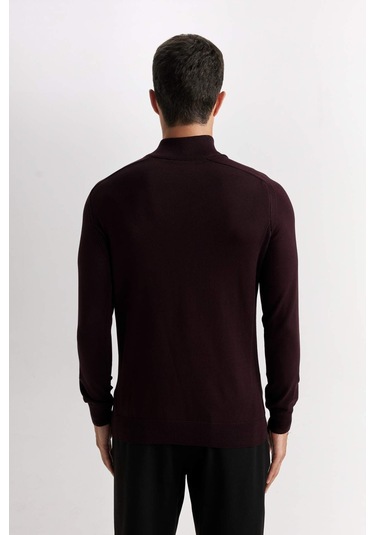 DeFacto Standart Fit Yarım Boğazlı Yarı Fermuarlı Triko Kazak D0624AX24AUBR34 Bordo