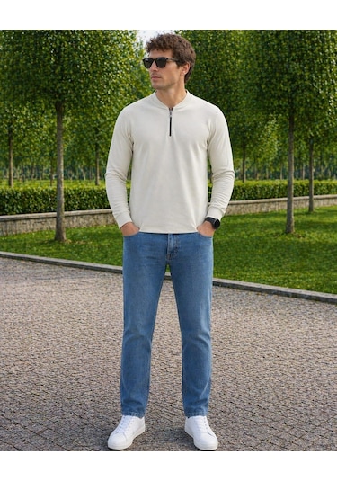 Alexandergardi Hakim Yaka Yarım Fermuarlı Erkek Sweatshirt Mint