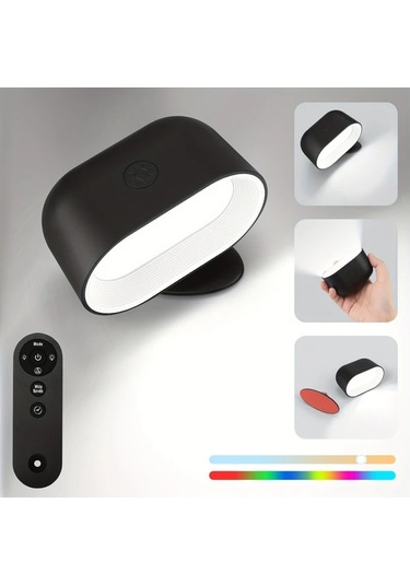 Honeybeeshop Siyah Modern Manyetik Duvar Lambasi Uzaktan Kumandali 360 Derece Doner Dokunmatik Rgb Renk Degisen Usb Sarjli Gece Lambasi Yatak Oturma Odasi Koridor Icin Siyah