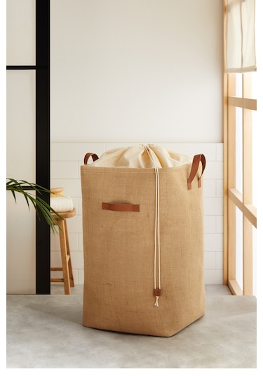 Ocean Home Textile Ağzı Büzgülü Jüt Çamaşır Sepeti 36 x 36 x 57 cm