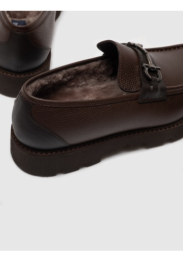 Kürklü Hakiki Deri Kahverengi Erkek Günlük Ayakkabı - 41