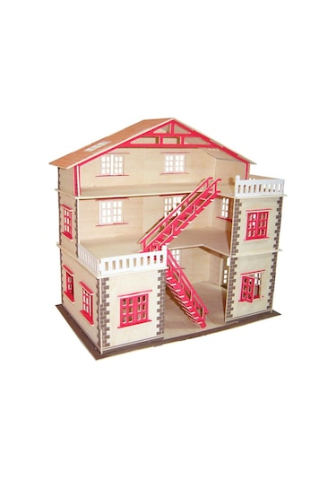 Büyük Boy Ahşap Maket Oyun Evi + 15 Parça Ahşap Mobilya