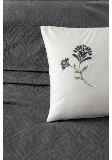 Çift Kişilik Nakışlı Jakarlı Pike-yatak Örtüsü Takımı-daniela-antrasit Antrasıt Antrasit