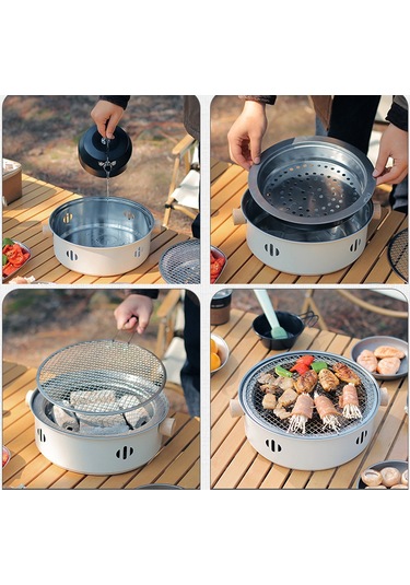 Kamp Barbekü Soba Taşınabilir Kömür Barbekü Izgara Paslanmaz Çelik Bölünmüş Izgara Açık Kamp Piknik Seyahat İçin Beyaz