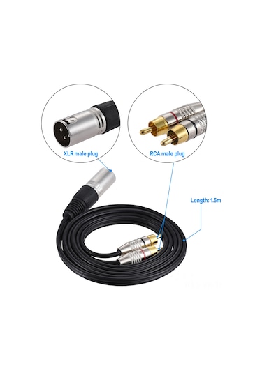 Vkemall Xlr Erkekden 2 Rca Erkek Audio Kablosu, Mikser-amikser-ses Kartı Bağlantısı, Saf Kupro Tel, Net Ses, 1.5m Siyah
