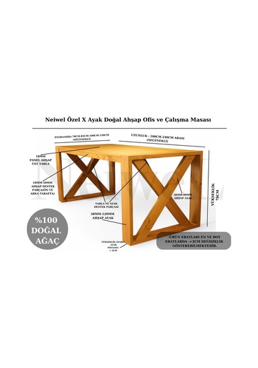 Neiwel Diaz Doğal Ahşap Çalışma Ve Ofis Masası-100cm-220cm Açık Ceviz