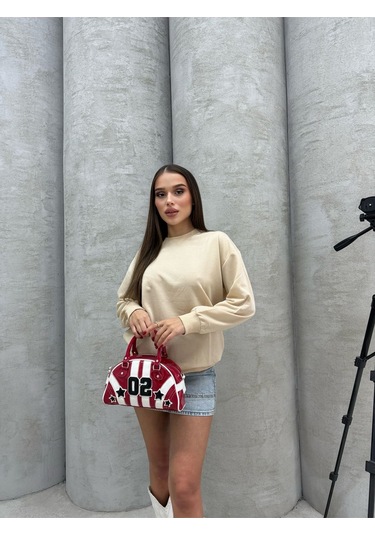 Düz Renk Kadın Sweatshirt Krem