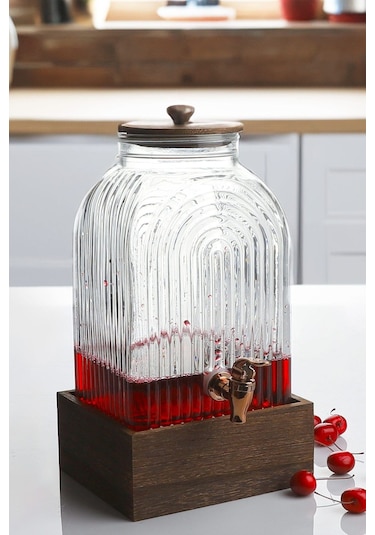 Qerhome Bambu Kapak Ve Altlıklı Musluklu Cam Kare Sebil Lohusa Şerbetlik 6 Litre Zbo-13