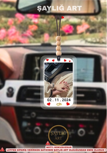 Kişiye Özel Fotoğraflı Tarihli Araç Dikiz Ayna Süsü Sevgiliye Hediyelik Aksesuar